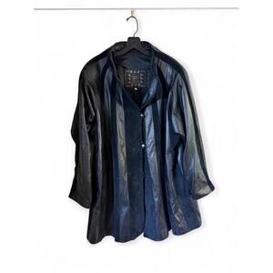 Vintage Vera Pelle Made In Italy Black Leather & Suede Coat